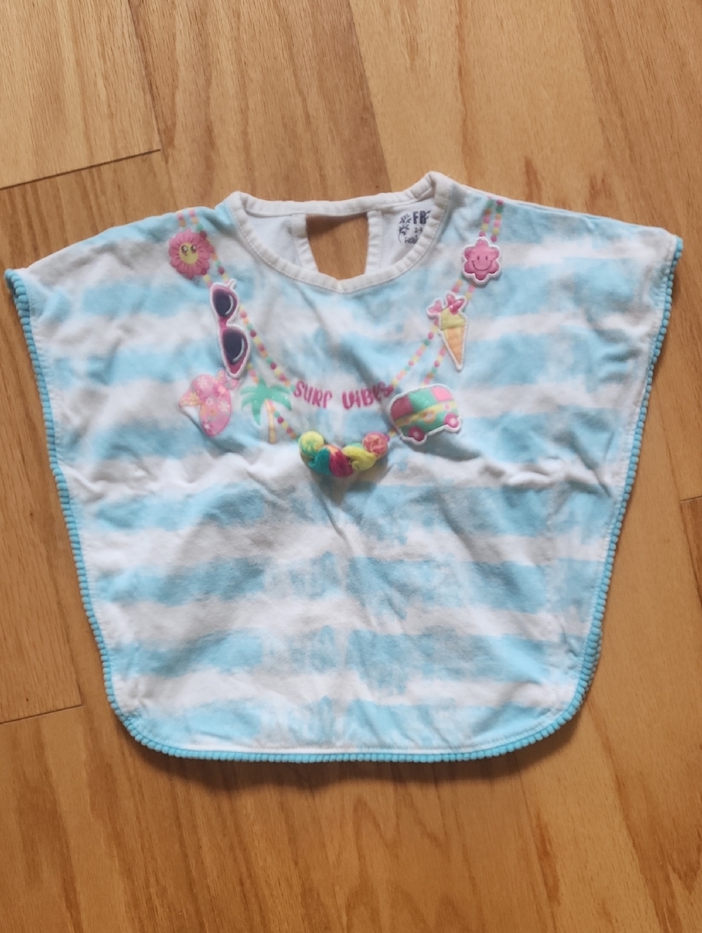 Tie And Dye Blue & White Poncho Shirt with Surf Motif 2-3 Yrs